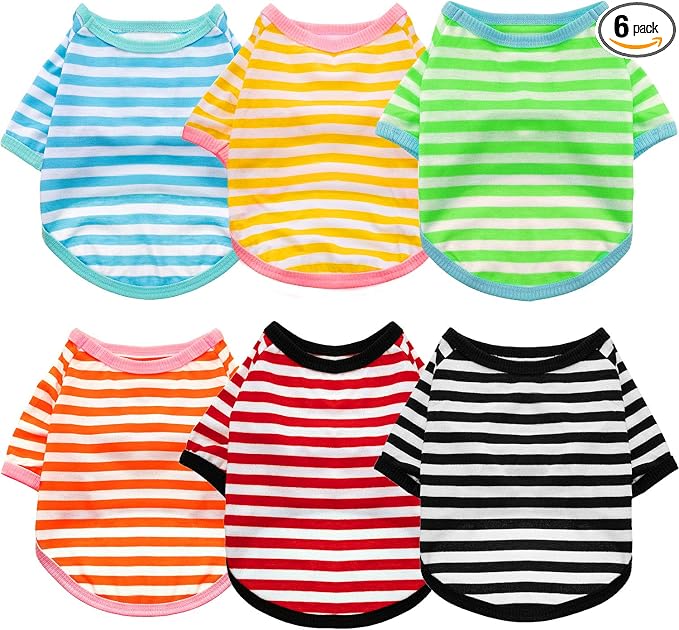 Geyoga 6 Pieces Dog T-Shirt Striped Cotton Breathable Spring Summer Pet Apparel Colorful Soft Puppy Sweatshirt Clothes for Small to Medium Dogs Puppy(Light Color,S)