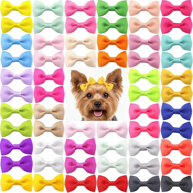 QingHan Dog Hair Bows 2 inches Small Puppy Bowknot Clips for Pet Grooming Accessories Doggy 60Pcs (30 Pairs)