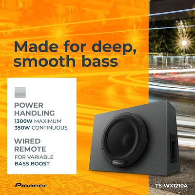 Pioneer TS-WX1210A 12” Subwoofer – 1300W Max, Built-in Amp for Easy Bass Upgrade, Enclosure Included, Amp Included, High-Level Input, Works with Most Factory or aftermarket radios