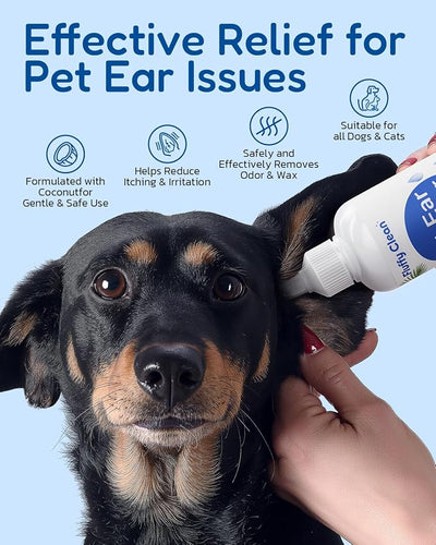 Dog Ear Cleaner - Pet Ear Wash, Flush and Drop Cleaner Solution for Cat & Dog Infection and Itch Relief, Gently Removes Debris, Wax Buildup, Odor - 4 fl oz