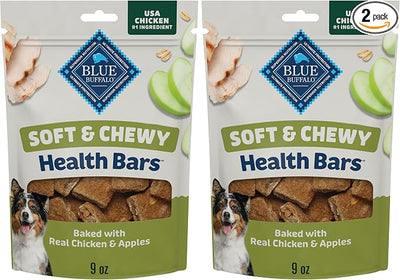 Blue Buffalo Soft & Chewy Health Bars, Baked with Real Chicken & Apples, Natural Dog Treats Mineral Enhanced for Flavor, 9 oz. Bag (Pack of 2)