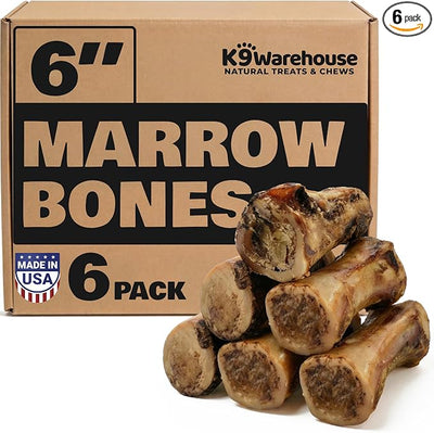 K9warehouse USA Marrow Bones for Dogs – All-Natural 5-6" Beef Bone Marrow Dog Treats – Long Lasting Bones for Aggressive Chewers – High-Protein Chews for Small, Medium, Large & Extra Large Breeds