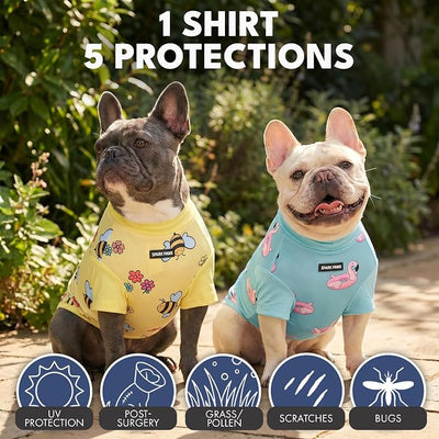 Spark Paws Sunblock Dog T-Shirt, SPF30 Protection, Lightweight Breathable Quick Dry for Dogs with Sensitive Skin - Bees & Flamingo (Set of 2) - Size XL
