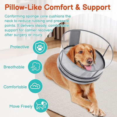 Sponge Dog Cone After Surgery, No Inflation Required Dog Donut Collar to Stop Licking, Inflatable Cone Alternatives for Large Pets, Soft Recovery Collar with Protective Shield (Grey, L)