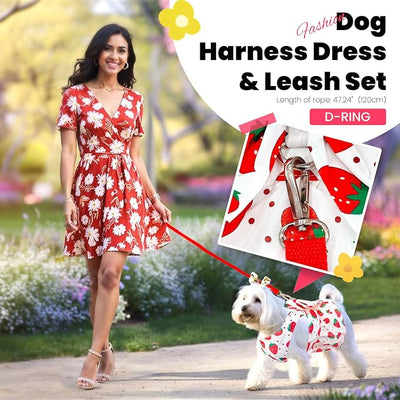 ABRRLO Cute Dog Dress Small Dog Clothes for Girls Female Puppy Outfits Red Strawberry Pet Summer Clothes Bowknot Doggy Cat Princess Dresses Harness for Holiday Birthday Party Costume Clothing (Red,M)