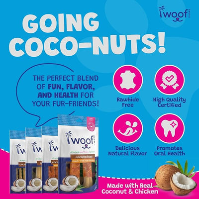 5" Coconut Chews - Premium, All Natural Coconut Dogs Treats - Healthy Puppy Treats & Vitamin Rich Rawhide Free Pet Chews - (with Real Chicken - 2 Pack)