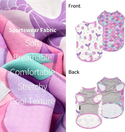 Fitwarm 2 Pack Mermaid & Scale UPF 50+ UV Sun Protection Dog Shirt, Lightweight Cooling Vest, Quick Dry Summer Clothes for Small Dogs Girl, Pet Outfit, Purple, Pink, White, Large