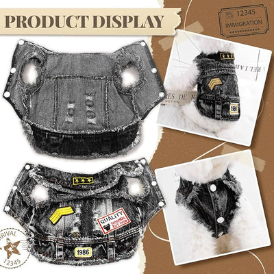 Cool Dog Jean Jacket Small Puppy Outfits Frenchie Clothes Denim Coats for Small Medium Dogs Cats Boys Girls Pet Vest Dog Shirt Clothing Doggy Costume (Black Print, S（Suggest 4-6 lbs）)