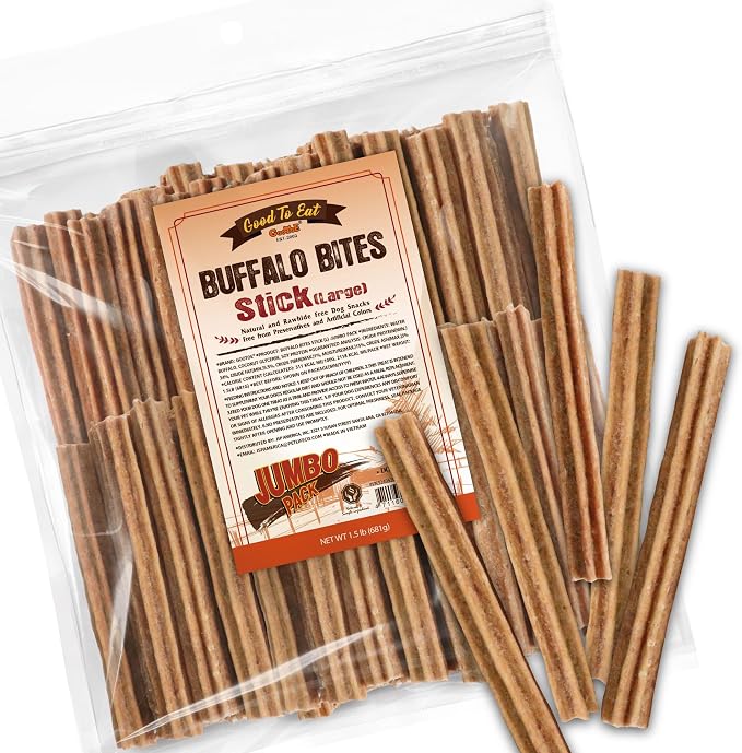 Gootoe Natural Buffalo Dog Treats, Stick (Large), 1.5 lb | Low-fat chews for training rewards, limited ingredient, for medium dogs