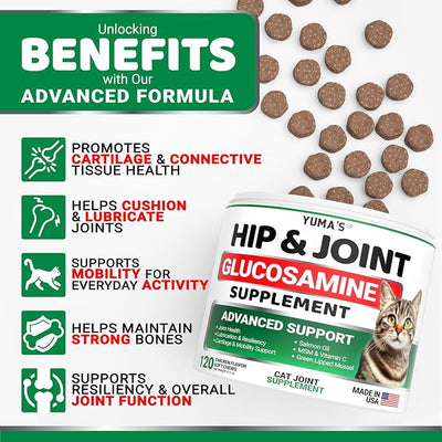 YUMA'S Cat Hip and Joint Health Supplement Chews – Advanced Glucosamine for Cats – MSM, Chondroitin & Omega-3 Salmon Oil – Supports Mobility, Joint Pain Relief, Cat Vitamins for Indoor & Outdoor Cats
