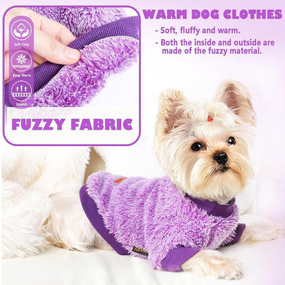 Fleece Dog Sweater Soft Fuzzy Warm Clothes for Small Dogs Girl Boy Soft Winter Coat Flannel Puppy Jacket Pet Clothes Outfit Sweater for Chihuahua, Bulldog, Dachshund(XXS,Purple)