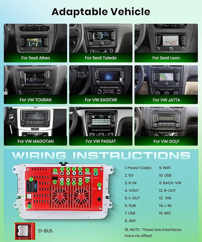 Rimoody Double Din Car Stereo Wireless Carplay Android Auto for VW Passat Golf MK5 MK6 Jetta T5 EOS Seat Sharan, 7'' Car Radio IPS Screen GPS Bluetooth FM/AM/RDS EQ SWC Backup Camera Dual USB Ports