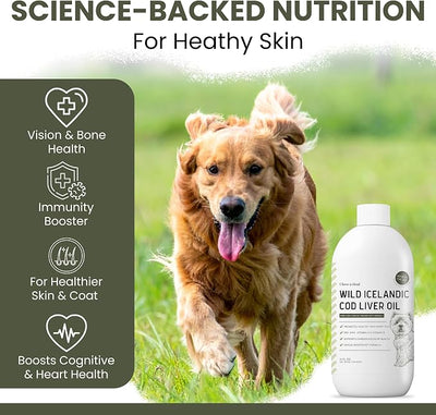 Pure Cod Liver Oil for Dogs - 16 oz - Contains Omega 3, Omega 6, Vitamin A, and Vitamin D to Reduce Itching and Promote Skin and Coat, Heart, Joint, and Immune Health - Pump Cap Bottle