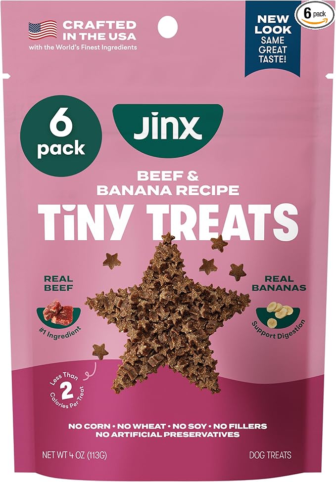 Jinx Beef & Banana Training Treats for Dogs and Puppies, Low-Calorie, All Natural, Slow-Smoked Real Beef, No Fillers 4oz, 6 Pack
