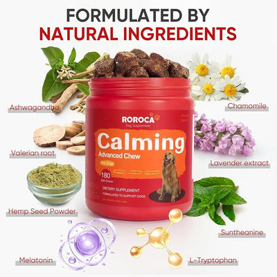 Calming Chews for Dogs – Fast-Acting Anxiety Relief for Thunder, Fireworks & Separation – Long-Lasting Up to 18 Hrs – Melatonin, Chamomile & Valerian – Tasty Soft Chews for All Breeds（180 Ct）