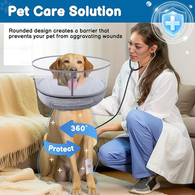 BARKLESS Dog Donut Collar, 2-in-I Inflatable Dog Collars for After Surgery to Stop Licking Wounds, Patented Protective Donut Cone with High Shield for Large Pets (Grey, XL)