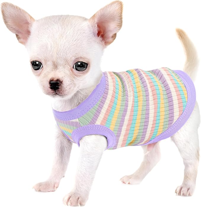 Elevate Your Pet's Comfort and Fashion: Premium 100% Cotton Rib Dog Shirt Vest for Small Breeds Like Chihuahuas, Yorkies, and Puppies .Year-Round Style with Tank-Style Puppy Attire Light Purple S