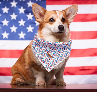 Lionheart Glory American Flag Washable Soft Dog Scarf, Square Adjustable Bandanas for Small Dogs & Cats