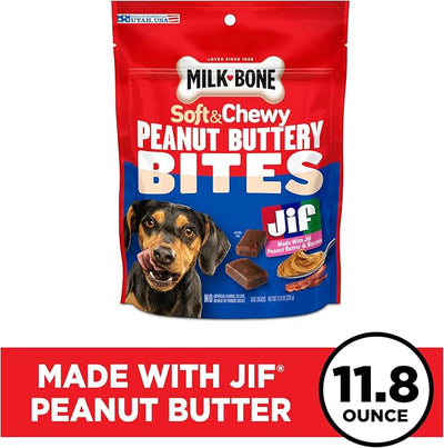 Milk-Bone Peanut Buttery Bites Soft Dog Treats with Jif Peanut Butter,11.8-Oz. Bag,(Pack of 2)