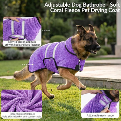 Bienbee Dog Bathrobe, Quick Drying Super Absorbent Pet Robes for Small Medium Large Dogs, Drying Coat for After Bath & Swim, Warm & Cozy Dogs Towels, Dog Puppy Bath Supplies, Light Purple XL