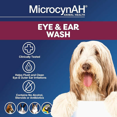 Manna Pro MicrocynAH Ear & Eye Wash for Animals, Gentle Daily Cleansing Solution for Routine Ear & Eye Care, Easy-Use Liquid Formula, 3 oz