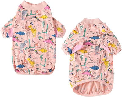 Dog T Shirts Cotton Dinosaur Pattern Prints Shirt Pajamas Pets Breathable Stretchy Clothes for Extra Large Dogs (XL,Pink Dinosaur)