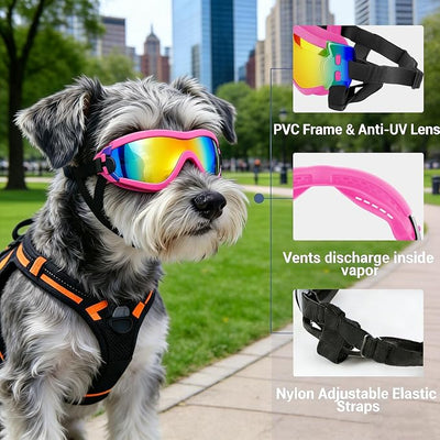 Enjoying Dog Sunglasses Small Breed, UV Protection Dog Goggles, Cycling Eye Protection for Small Dogs, Outdoors Breathable Windproof Dustproof Anti-Fog, Adjustable Straps, Pink