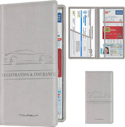 TOURSUIT Car Registration and Insurance Card Holder, Vehicle License Document Glove Box Compartment Organizer, Interior Car Accessories for Women Men (Grey)