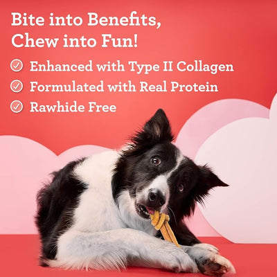 DreamBone CollaYUMS Knots Plus Collagen Chews for Dogs, 8 Count, Treat Your Dog to Rawhide-Free Chews Made with Chicken, Vegetables and Peanut Butter