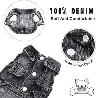 SILD Pet Clothes Dog Jeans Jacket Cool Black Denim Coat Small Medium Dogs Lapel Vests Classic Hoodies Puppy Vintage Washed Clothes (XXL, Black)