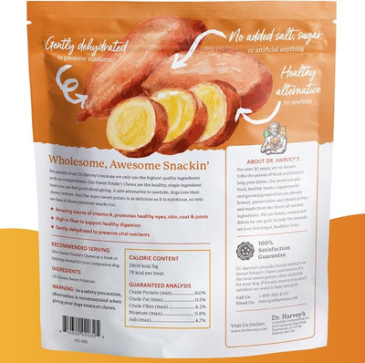 Dr. Harvey's Sweet Potato Chews for Dogs, Dog Treats for Small, Medium, Large Dogs, Natural Dog Snacks for Training, Healthy Teeth, Preventing Bad Breath, and Aggressive Chewers, USA Grown (3 Pack)