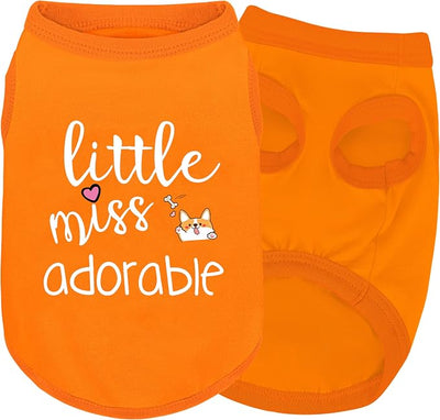 Cotton Dog Shirt with 'Little Miss Adorable' Corgi Head Print, Soft & Breathable Pet Apparel for Small, Medium, and Large Dogs, All-Season Sleeveless Vest, Cute and Comfortable Dog Outfit.Orange S