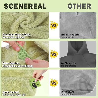 SCENEREAL Fleece Dog Sweaters Hoodie for Small Medium Large Dogs Girls Boys, Plush Fuzzy Dog Clothes Hoodies with Leash Hole, Winter/Fall Puppy Cold Weather Coat, Sherpa Hooded Sweatshirt, Green SM