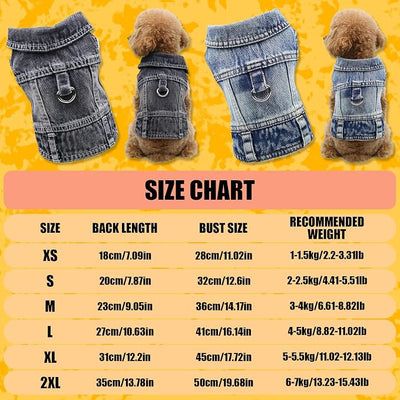 Dog Jeans Jacket for Small Dogs Boy, Puppy Denim Jacket with Leash D-Ring, Pet Cat Vest Clothes T-Shirts for Small Dogs, Puppy, Pugs, Chihuahuas, Yorkie,Teacup (Blue, Small)