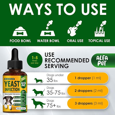 Yeast Infection Treatment for Dogs Helps with Itching & Allergies – Dog Yeast Infection Treatment Liquid Herbal Supplement – for All Breeds – Bacon Taste – 2 Oz