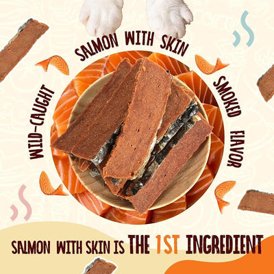 PAWUP Salmon Fillet Dog Treats, Salmon Jerky with Fish Skin, Healthy High Protein Snacks, Natural Omega 3-6, Low in Fat with Taurine,12.5oz (Smoked Flavor)