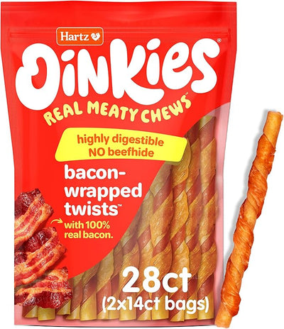 Oinkies Bacon Wrapped Twists, Real Meaty Chews, 28 Count