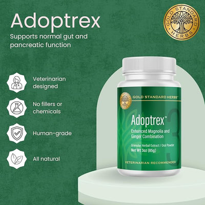 Adoptrex Gut and Pancreatic Function Support Supplement for Dogs by Gold Standard Herbs, All Natural Magnolia and Ginger Combination Powder (85 gram)