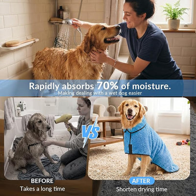 Bienbee Dog Bathrobe, Quick Drying Super Absorbent Pet Robes for Small Medium Large Dogs, Drying Coat for After Bath & Swim, Warm & Cozy Dogs Towels, Dog Puppy Bath Supplies,Light Blue L