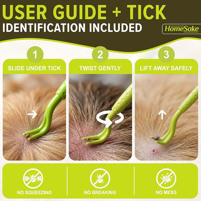 Homesake Tick Remover Tool for Dogs, Cats & Humans, 6 Packs Removal Kit + Identification Card & Keychain Hole, Safely Removes Entire Tick Head & Body, Easy Portable Tool for Pets & First Aid Kits