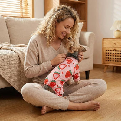 Dog Pajamas Spring Summer Dog Clothes for Small Medium Dogs Strawberry Print Girl Boy Cute Soft Puppy Pjs Clothes Doggie Onesies Cat Pet Jammies Outfit(Strawberry,XXL)