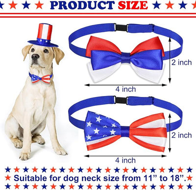 GOYOSWA 3 PCS Dog 4th of July Outfit, 4th of July Dog Clothes Uncle Sam Dog Top Hat, American Flag Dog Bow Tie Collar Red White and Blue Dog Bowtie for Small Medium Large Dogs (Dog Hat & 2xBow Tie)