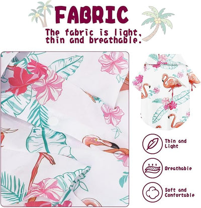 Hawaiian Dog Shirt – Lightweight and Breathable Summer T-Shirt with Tropical Prints, Fun Beach Outfit for Small, Medium, and Large Dogs, Perfect for Hot Days and Outdoor Vacation.Flamingo M