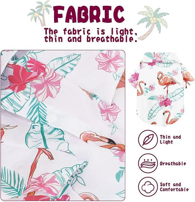 Hawaiian Dog Shirt – Lightweight and Breathable Summer T-Shirt with Tropical Prints, Fun Beach Outfit for Small, Medium, and Large Dogs, Perfect for Hot Days and Outdoor Vacation.Flamingo L