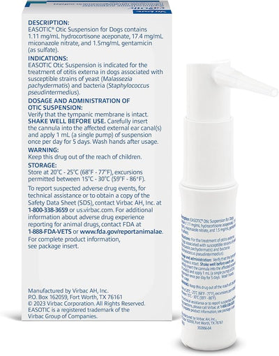 EASOTIC® (hydrocortisone aceponate, miconazole Nitrate, gentamicin sulfate) Otic Suspension for Dogs-10 mL