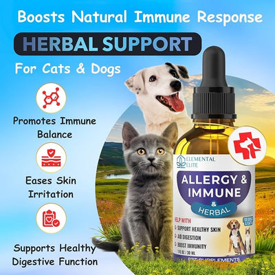 EDUZEBRA Allergy Relief Drops for Dogs & Cats, Natural Anti-Itch Support Supplement, Soothes Seasonal Allergies, Skin Irritation & Boosts Pet Wellness, Gentle Herbal Formula for All Breeds & Ages