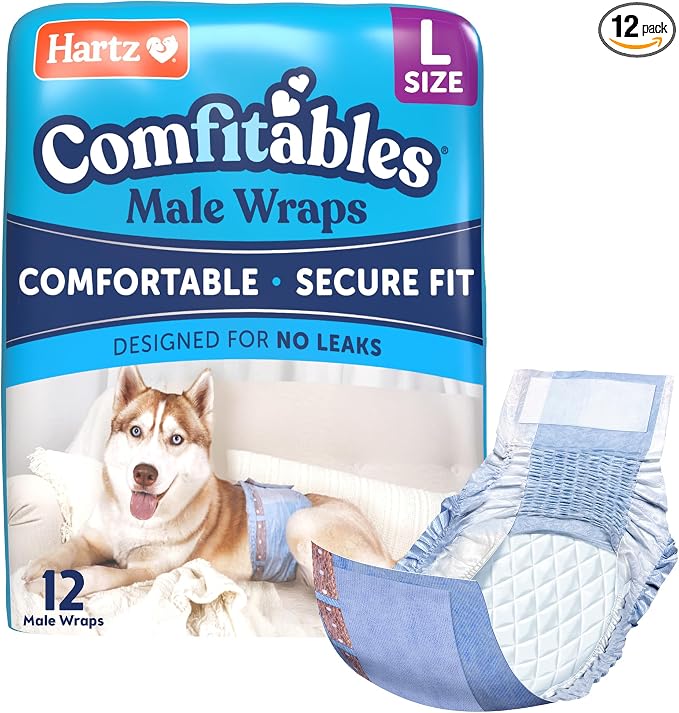 Hartz Comfitables Disposable Male Dog Wraps with Stretchy Waistband, Large 12 Count
