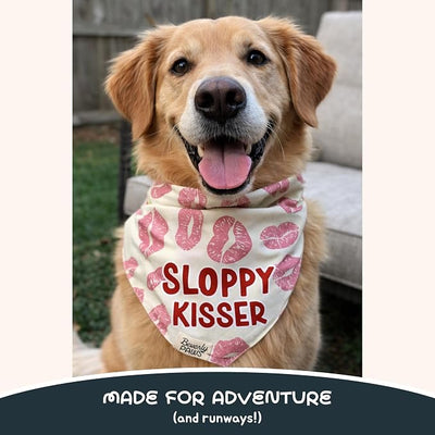 Funny Snap-On Dog Bandana for Small Medium Large Pets, Dogs Cats Adjustable Handkerchief Scarf for Girl & Boy, Cute Puppy Apparel & Accessories (Sloppy Kisser, Small)