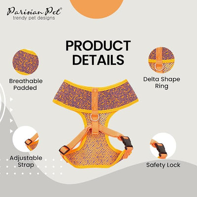 Parisian Pet Dog Harness - Breathable Mesh Orange Blue No Pull Puppy Harness with Leash Ring - Adjustable Harnesses for Dogs - Soft Padded Step-In Pet Vest - Lightweight Dog Vests for Large Sized Dogs