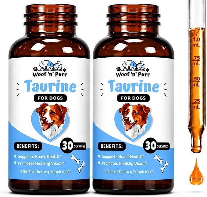 Taurine for Dogs - Taurine Supplement for Dogs - Supports Healthy Vision, Heart, Immune System, & Much More - Dog Heart Supplements - Dog Heart Health - 1 fl oz - Bacon Flavor - 2 Pack